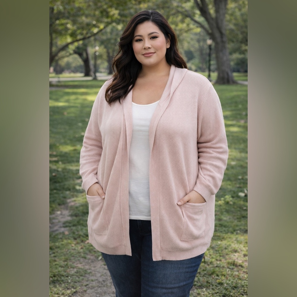 Women's Peach Hooded Cardigan Sweater Size 2X